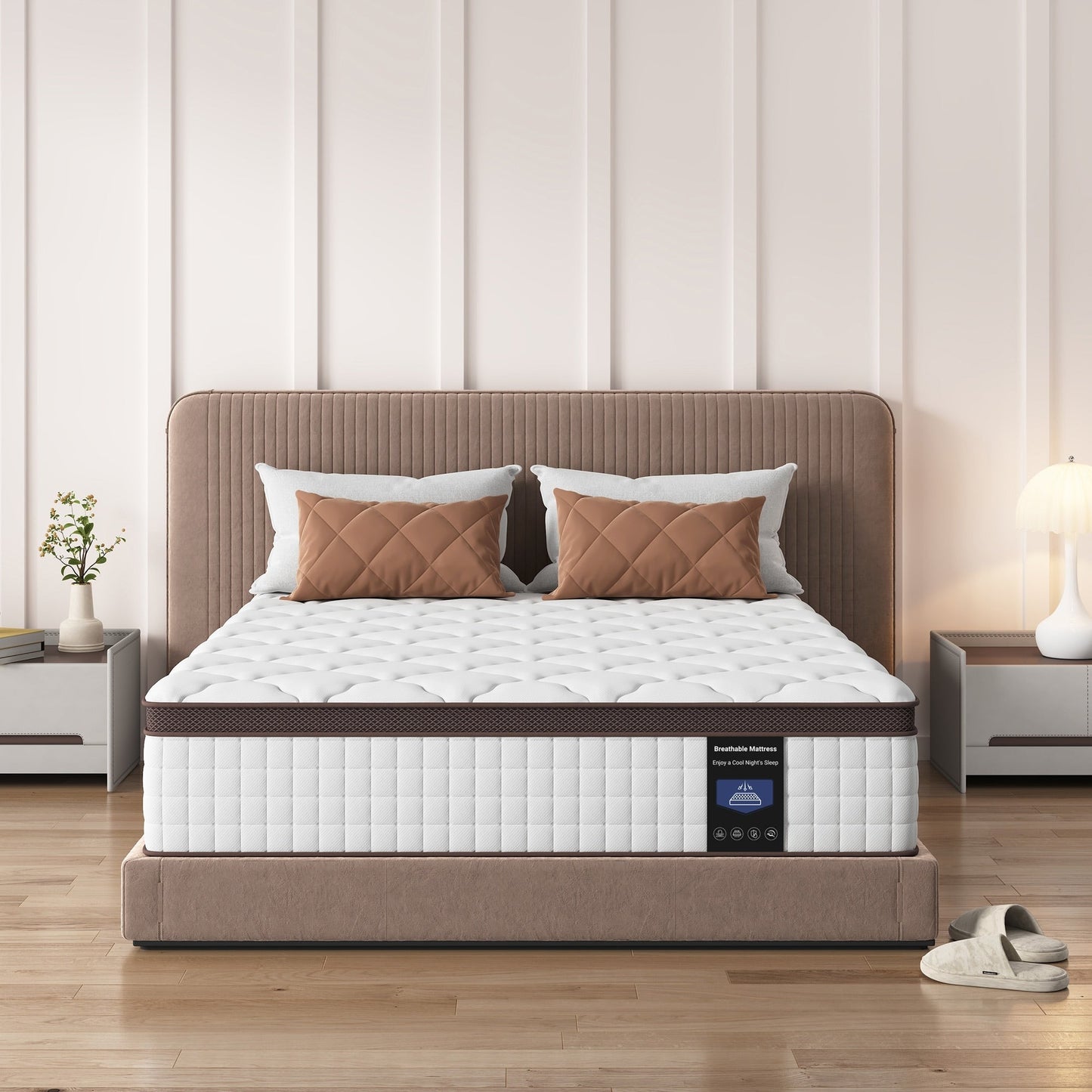Matelas hybride 14 pouces - Mousse à mémoire de forme infusée de gel de charbon de bambou et ressorts ensachés à 7 zones, fermeté moyenne, essai de 100 nuits