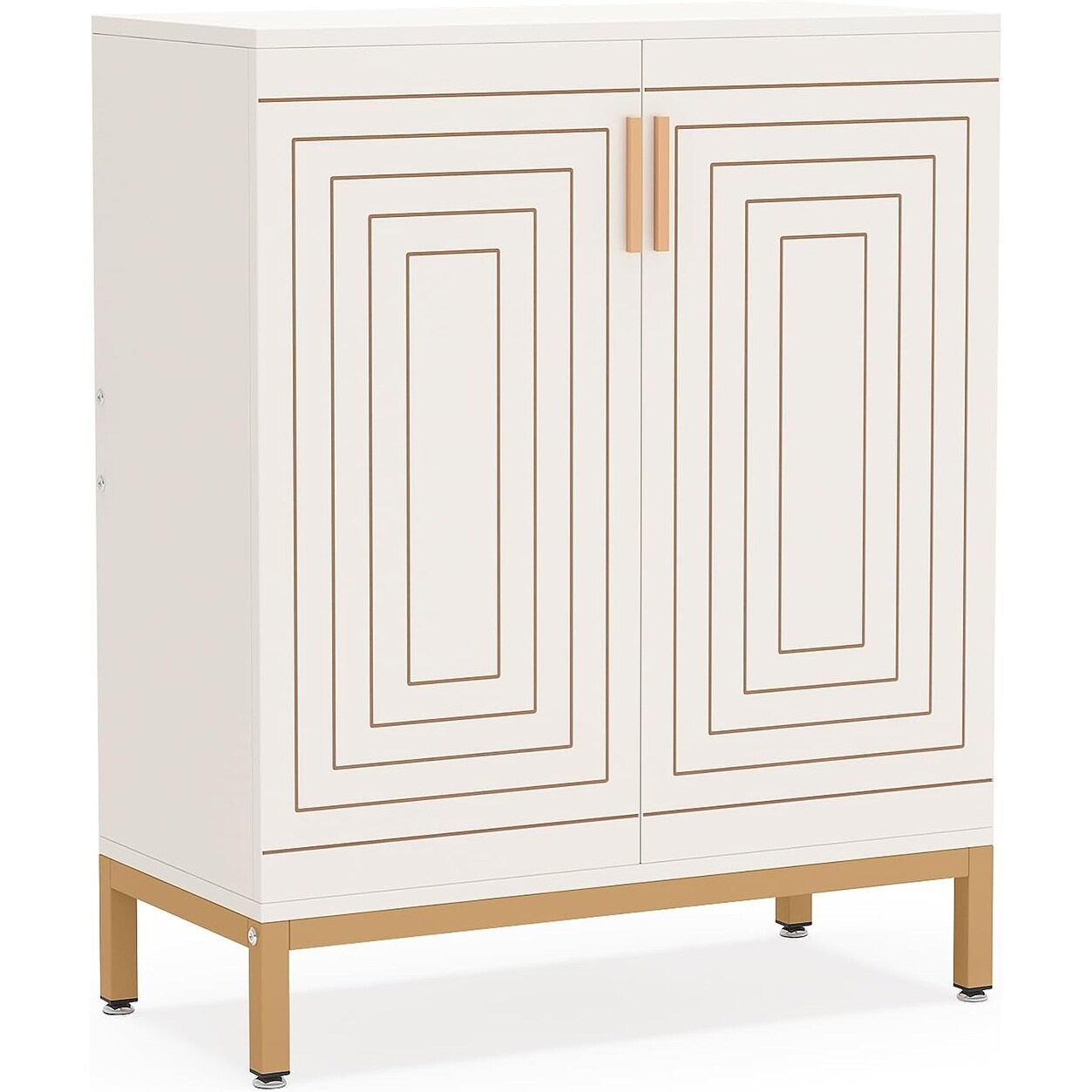 Meuble à chaussures pour 20 paires, 95 cm (37,4 pouces), meuble de rangement moderne avec portes, blanc et or