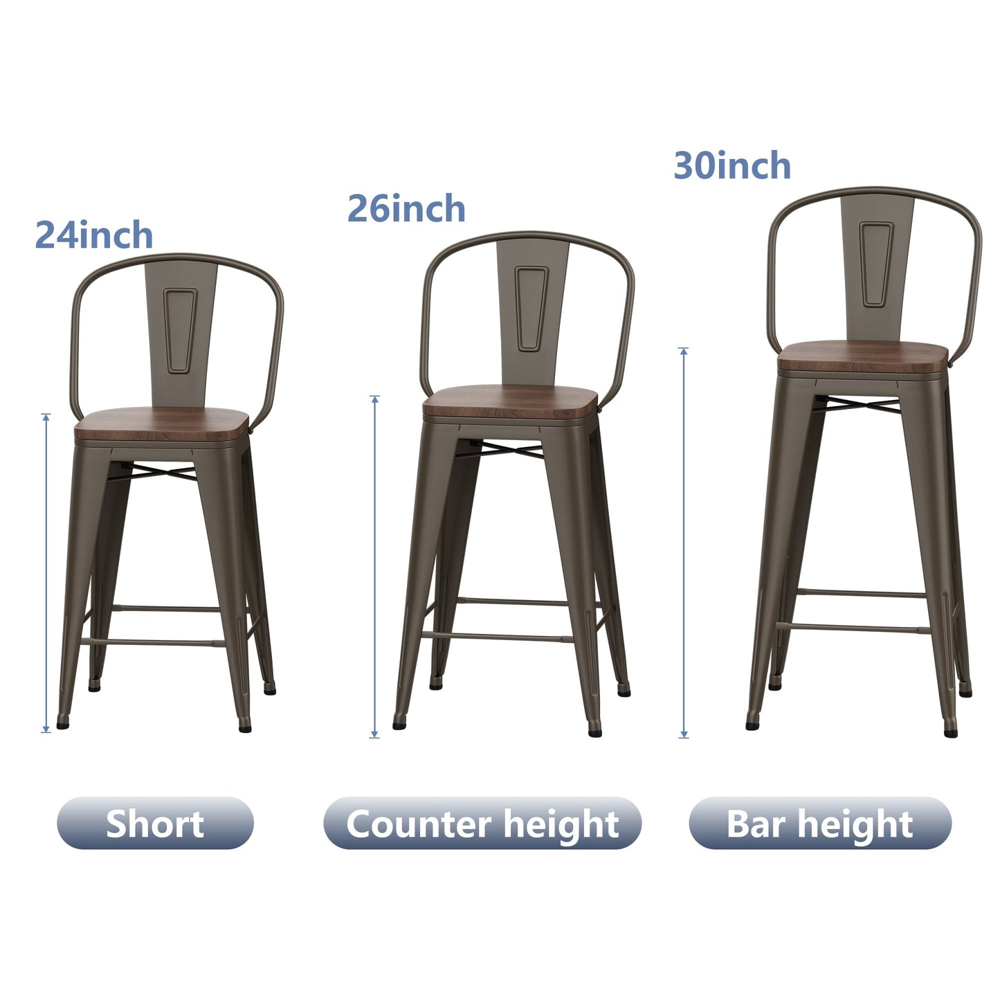 Tabourets de bar style ferme Andeworld, ensemble de 4 tabourets de bar hauteur comptoir - Lot de 4