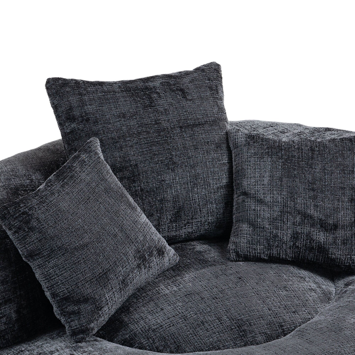 Pouf poire géant noir surdimensionné en chenille de 42,52 pouces avec trois coussins pour chambre à coucher