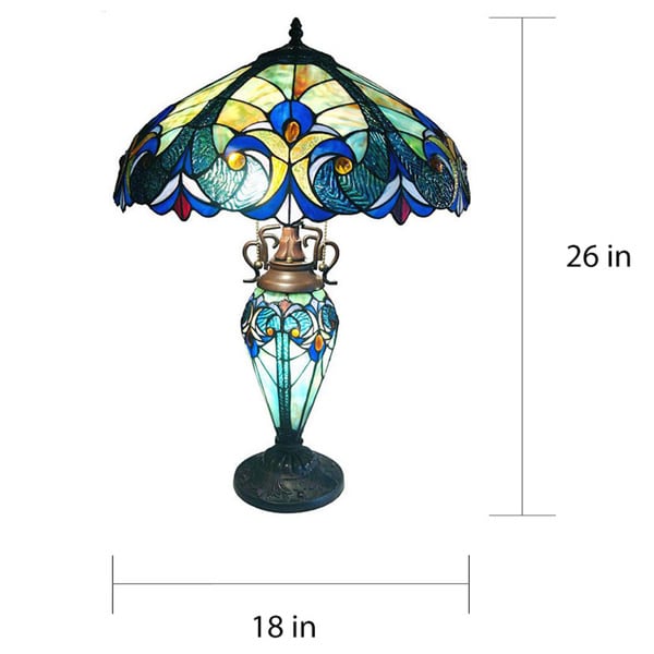 Lampe de table Chloé style Tiffany à double éclairage (2 et 1 lumière)