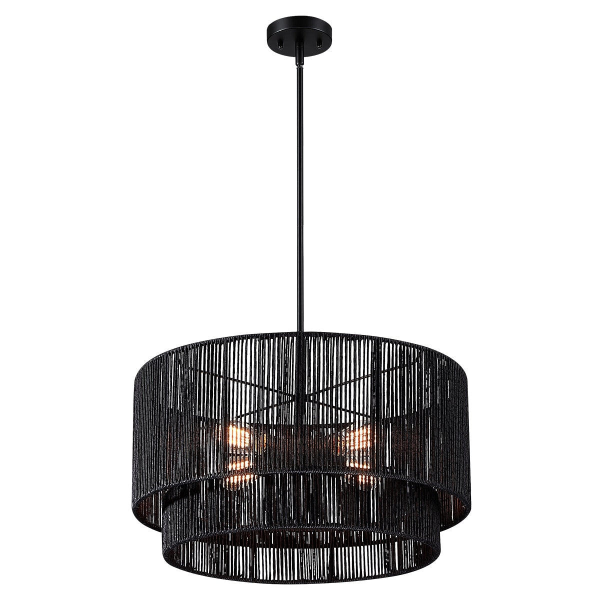Lustre tambour en rotin noir Cynthia à 4 lumières - 56 cm (22 po) de largeur