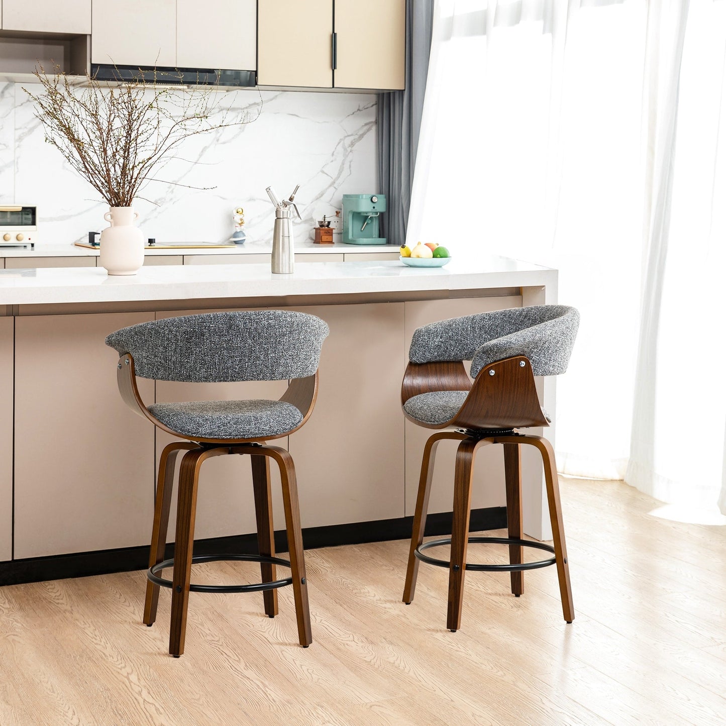 Ensemble de 2 ou 4 tabourets de bar pivotants modernes en bois, hauteur comptoir et bar, Glitzhome