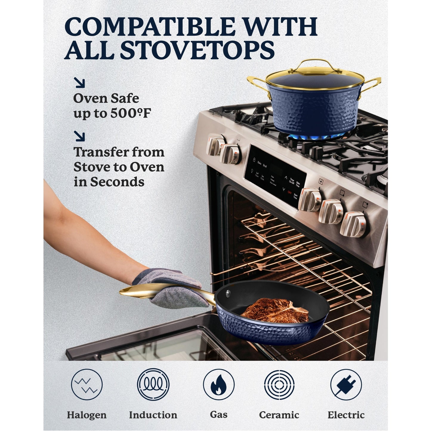 Ensemble de 15 pièces de batterie de cuisine antiadhésive Granitestone Charleston Hammered