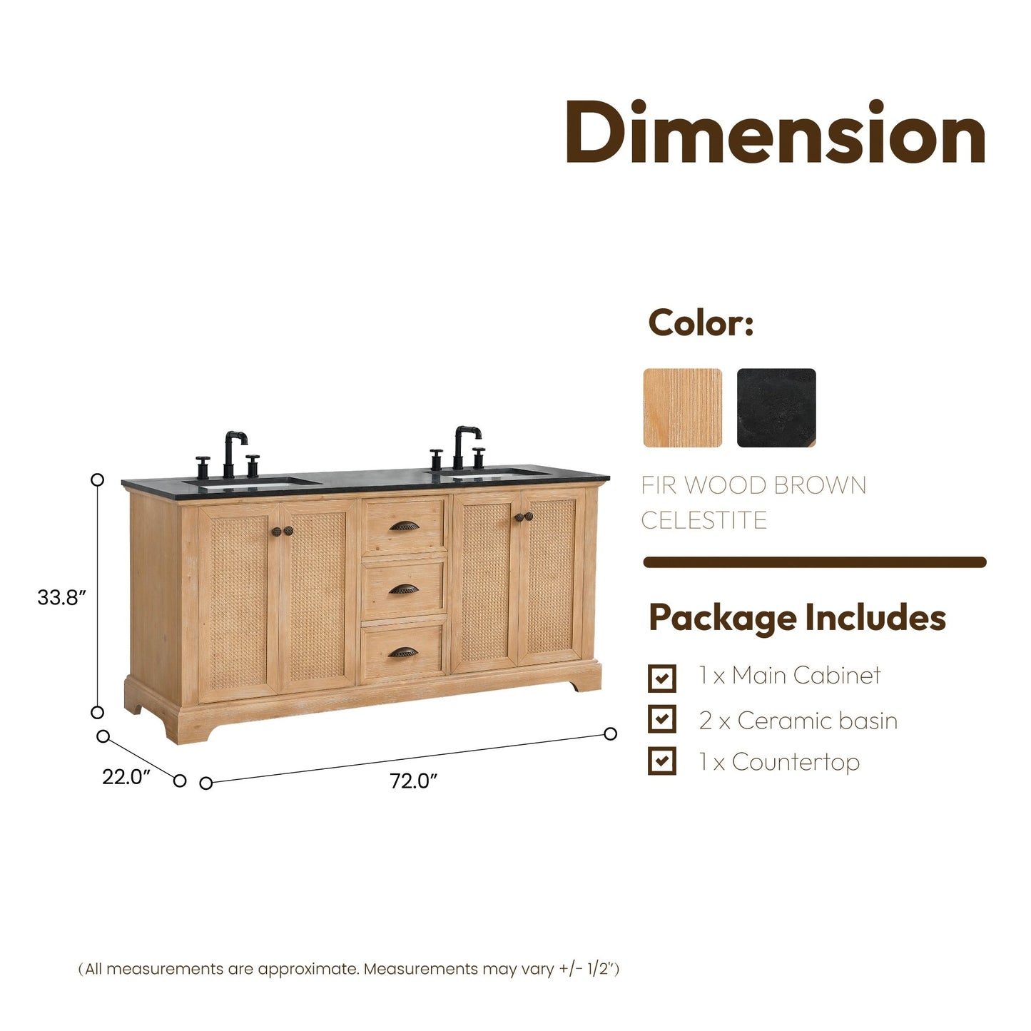 Meuble-lavabo Hervas avec plateau en marbre naturel, sans miroir.