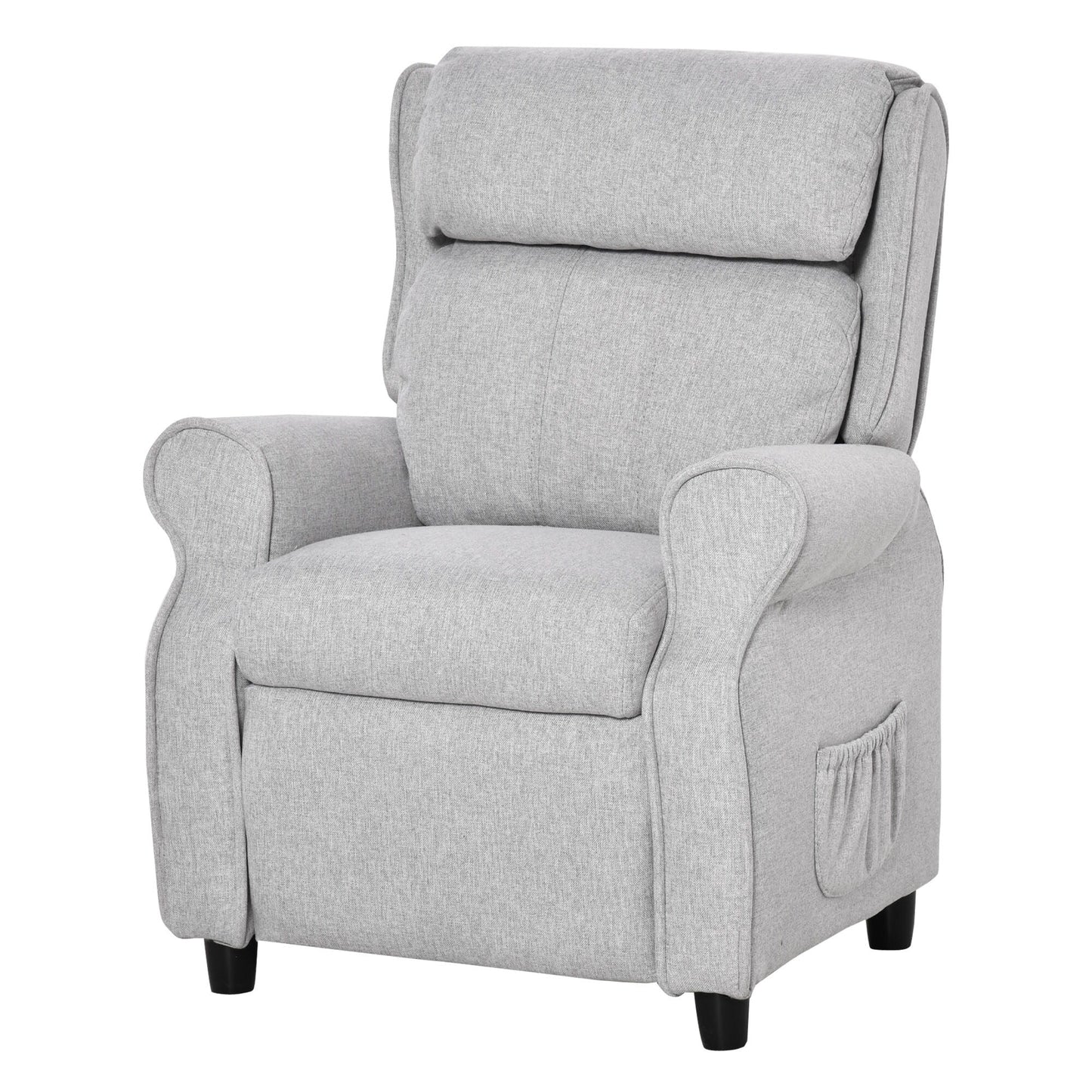 Fauteuil inclinable manuel rembourré gris clair pour enfants de 3 à 5 ans, avec repose-pieds et 2 poches latérales