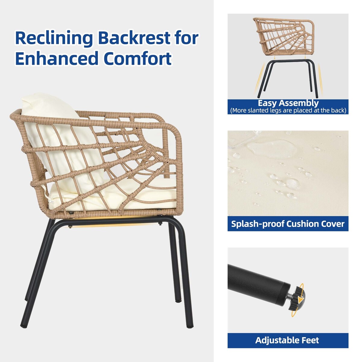 Ensemble bistro de jardin en résine tressée Moasis 3 pièces avec 2 chaises et table basse