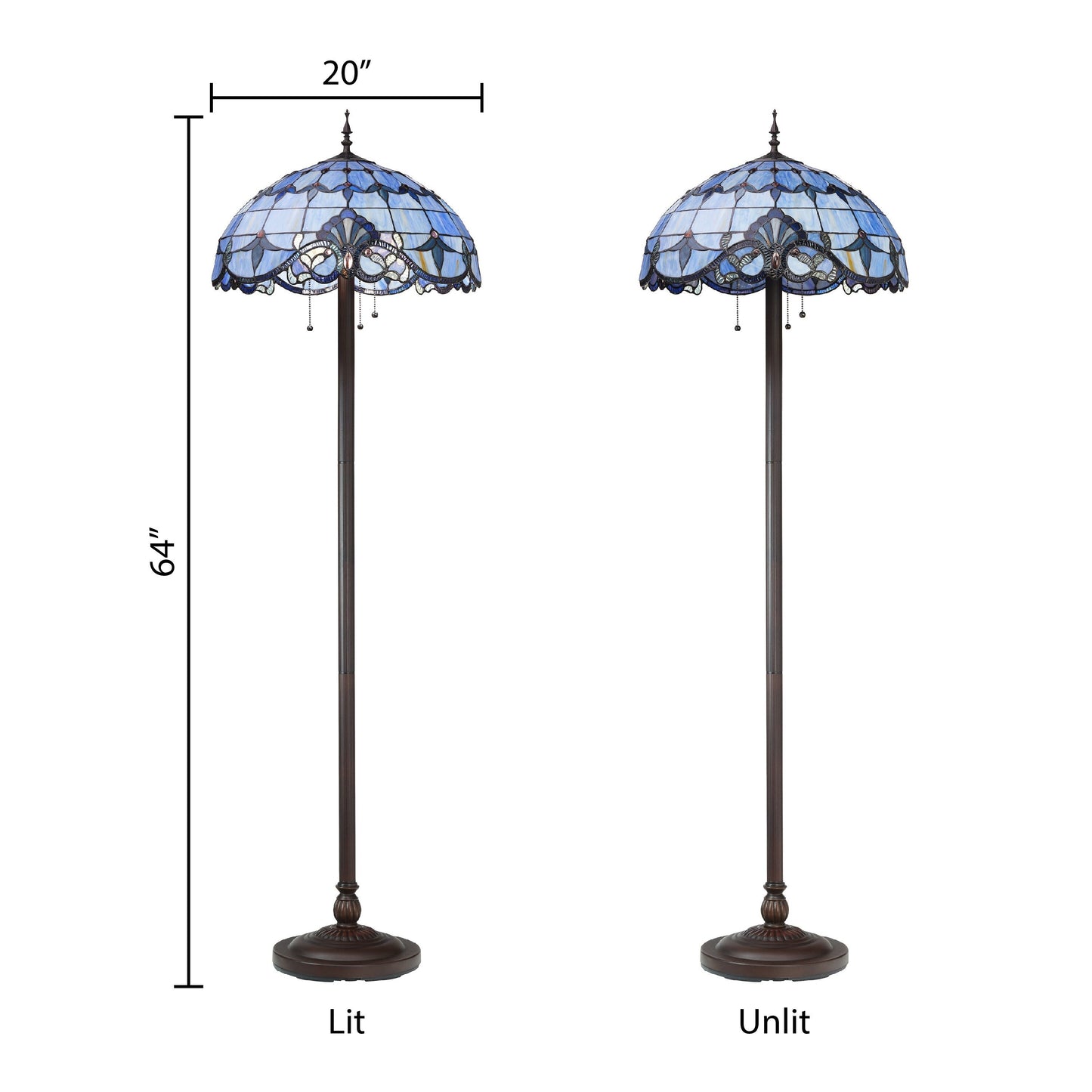 Lampadaire encastré River of Goods Allistar en vitrail et résine, 3 lumières, hauteur 162,5 cm (20 po x 20 po x 64 po) - 51 cm (20 po) L x 51 cm (20 po) l x 162,5 cm (64 po) H
