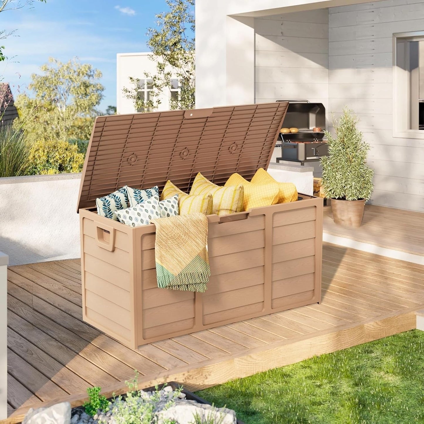 Coffre de rangement extérieur SUNCROWN en résine résistante aux intempéries, 75-120 gallons, pour meubles et accessoires