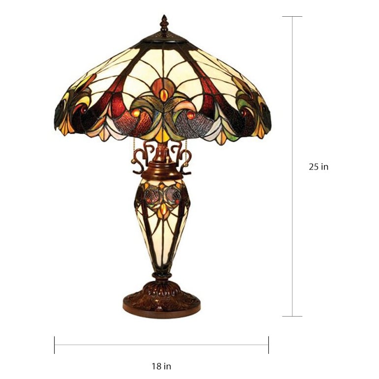 Lampe de table victorienne de style Tiffany à 2+1 lumières