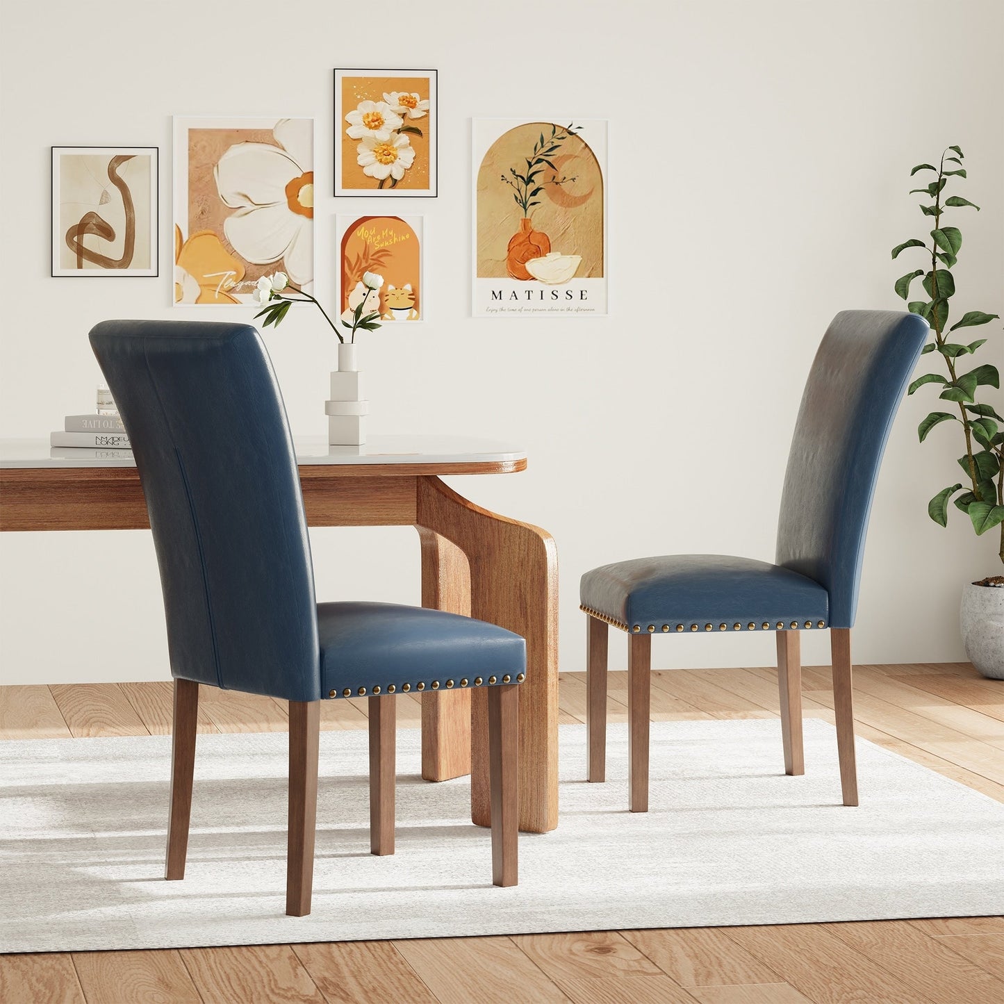 Ensemble de 2/4/6 chaises de salle à manger Parsons rembourrées, chaise d'appoint de cuisine ou de salle à manger en tissu avec garniture cloutée et pieds en bois