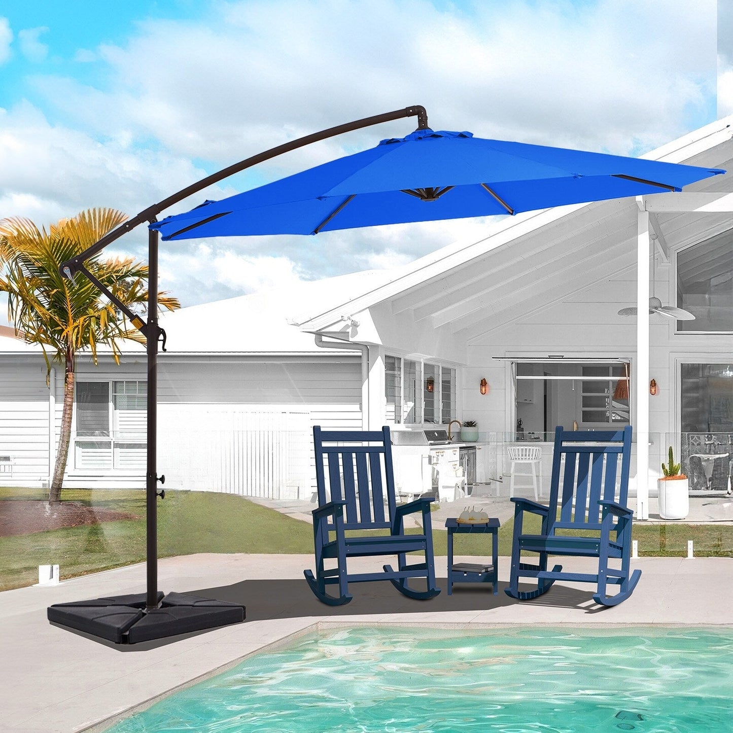 Parasol déporté à manivelle en acier de 3 m avec base lestée