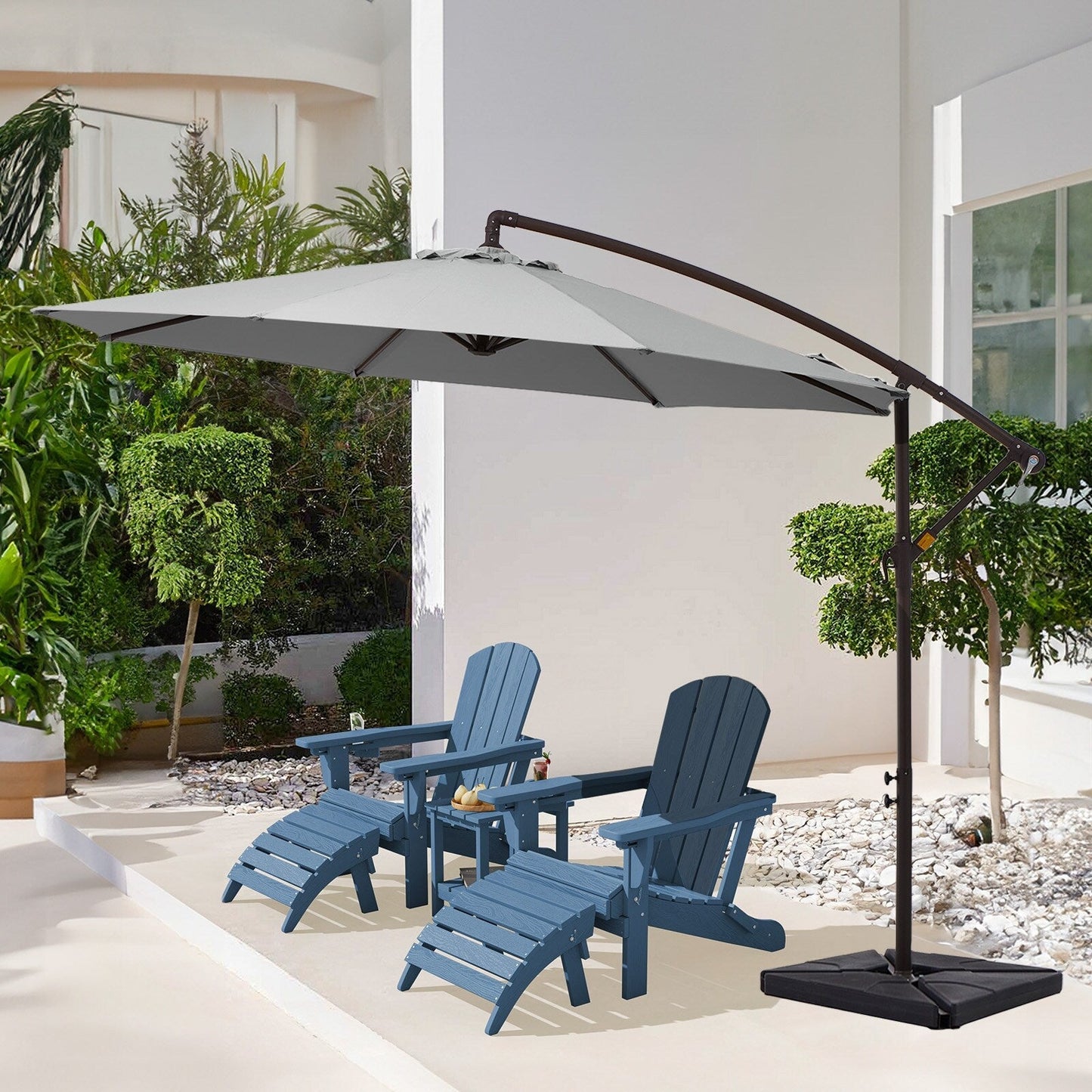 Parasol déporté à manivelle en acier de 3 m avec base lestée