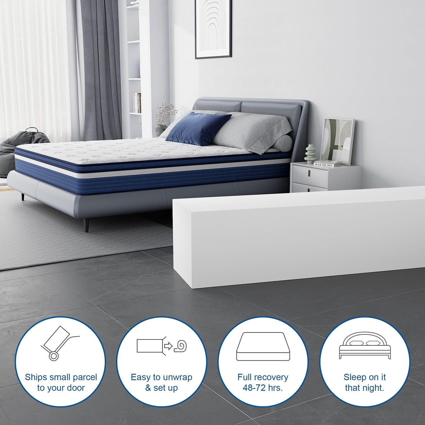 Matelas SweDrea à ressorts ensachés hybride de 25 cm (10 po) offrant un soulagement de la pression et une sensation de fraîcheur. Certifié CertiPUR-US, SGS et OEKO-TEX.
