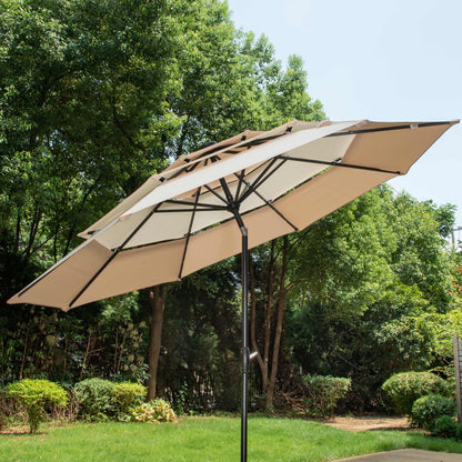 Parasol de terrasse MAISON ARTS de 3 m (10 pi) à 3 niveaux, à inclinaison automatique, double ventilation et éclairage LED