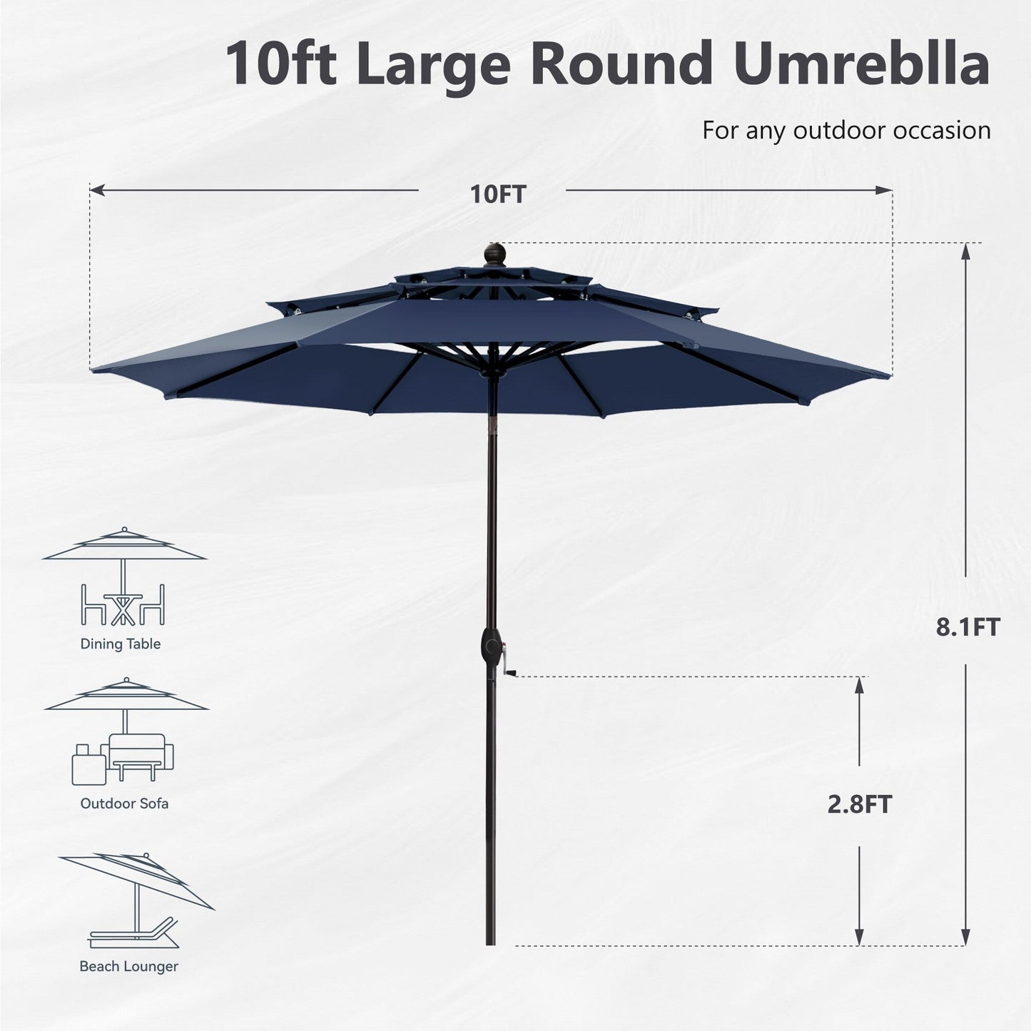 Parasol de terrasse MAISON ARTS de 3 m (10 pi) à 3 niveaux, à inclinaison automatique, double ventilation et éclairage LED
