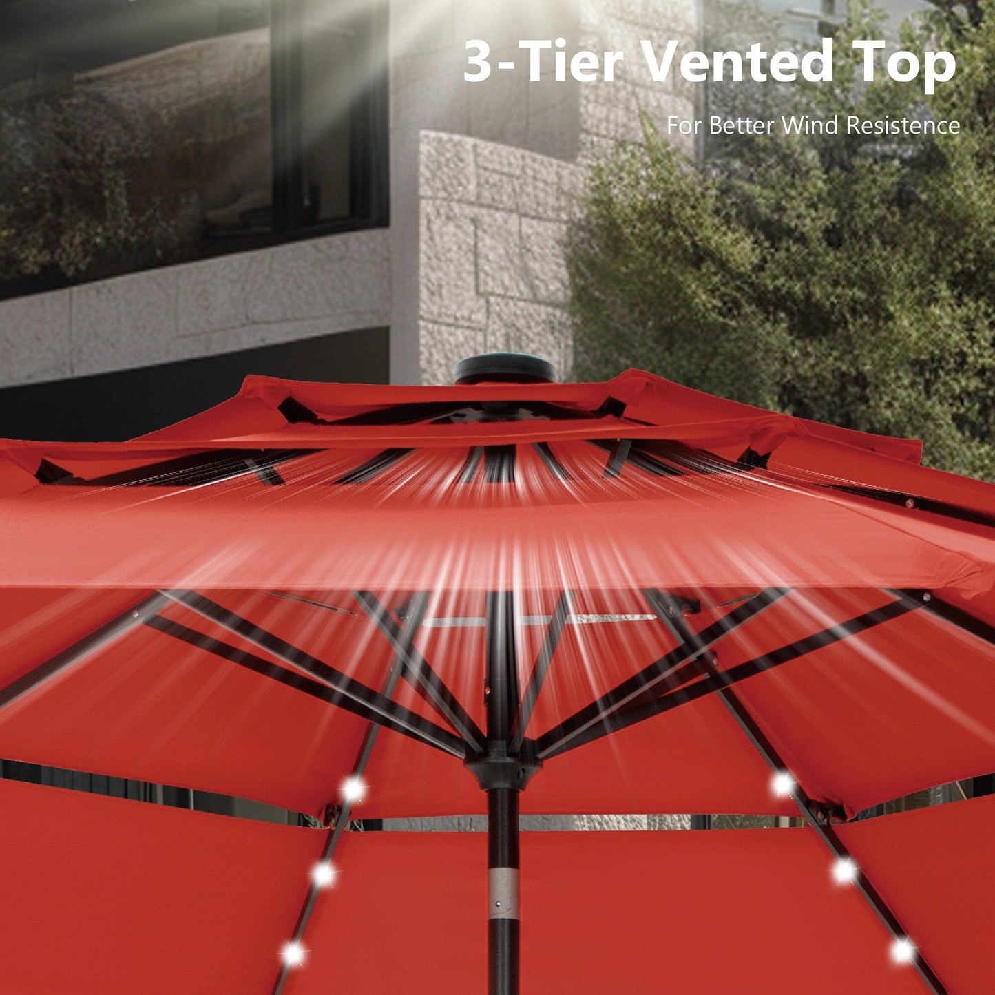 Parasol de terrasse MAISON ARTS de 3 m (10 pi) à 3 niveaux, à inclinaison automatique, double ventilation et éclairage LED