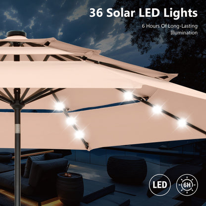 Parasol de terrasse MAISON ARTS de 3 m (10 pi) à 3 niveaux, à inclinaison automatique, double ventilation et éclairage LED