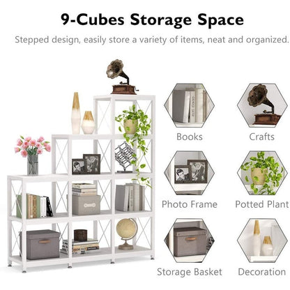 Bibliothèque échelle à 12 étagères, bibliothèque d'angle de style industriel