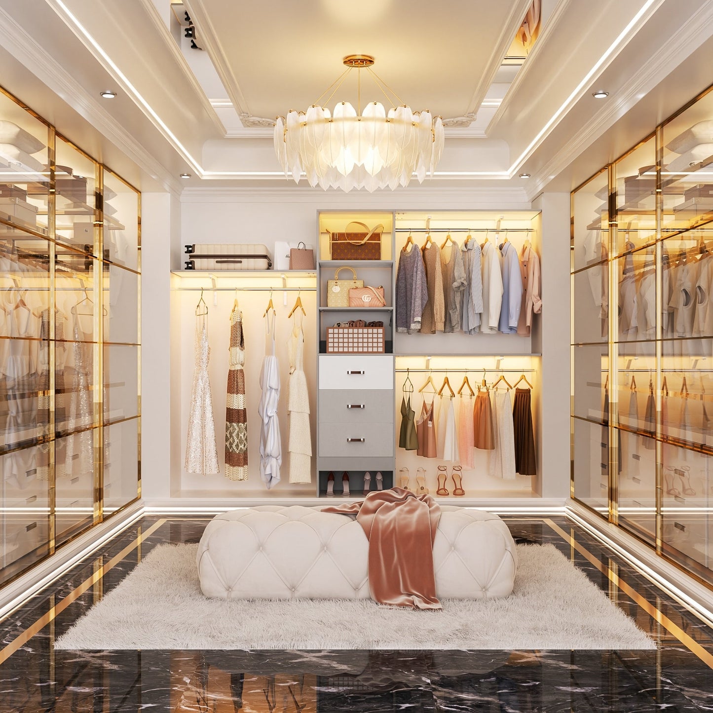 Organisateur de placard ajustable Rackcog 120'' avec tiroirs, système de placard avec étagères à monter soi-même pour placards et dressings