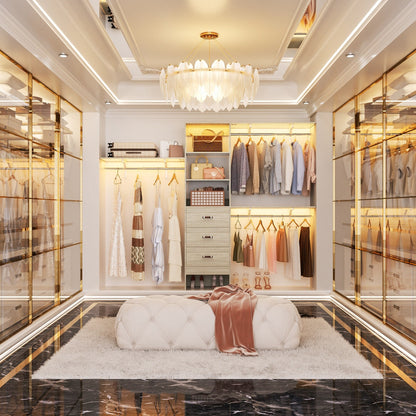 Organisateur de placard ajustable Rackcog 120'' avec tiroirs, système de placard avec étagères à monter soi-même pour placards et dressings