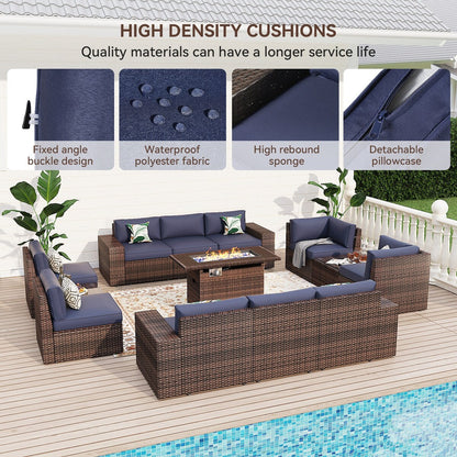 Ensemble de mobilier de patio 13 pièces avec table de foyer de 44 pouces