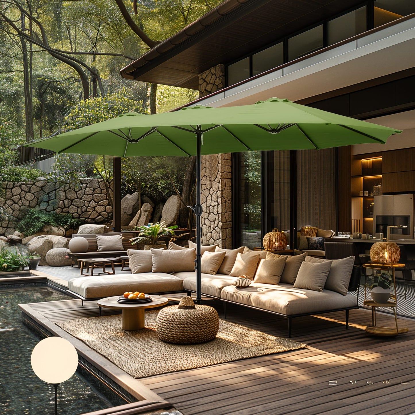 Parasol double face extra large de 4,57 m (15 pi) avec base incluse, MAISON ARTS