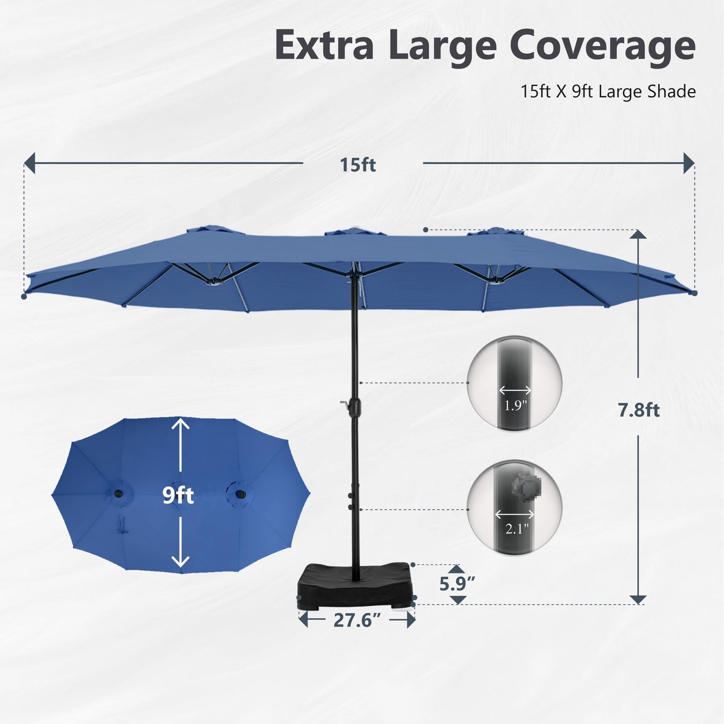 Parasol double face extra large de 4,57 m (15 pi) avec base incluse, MAISON ARTS