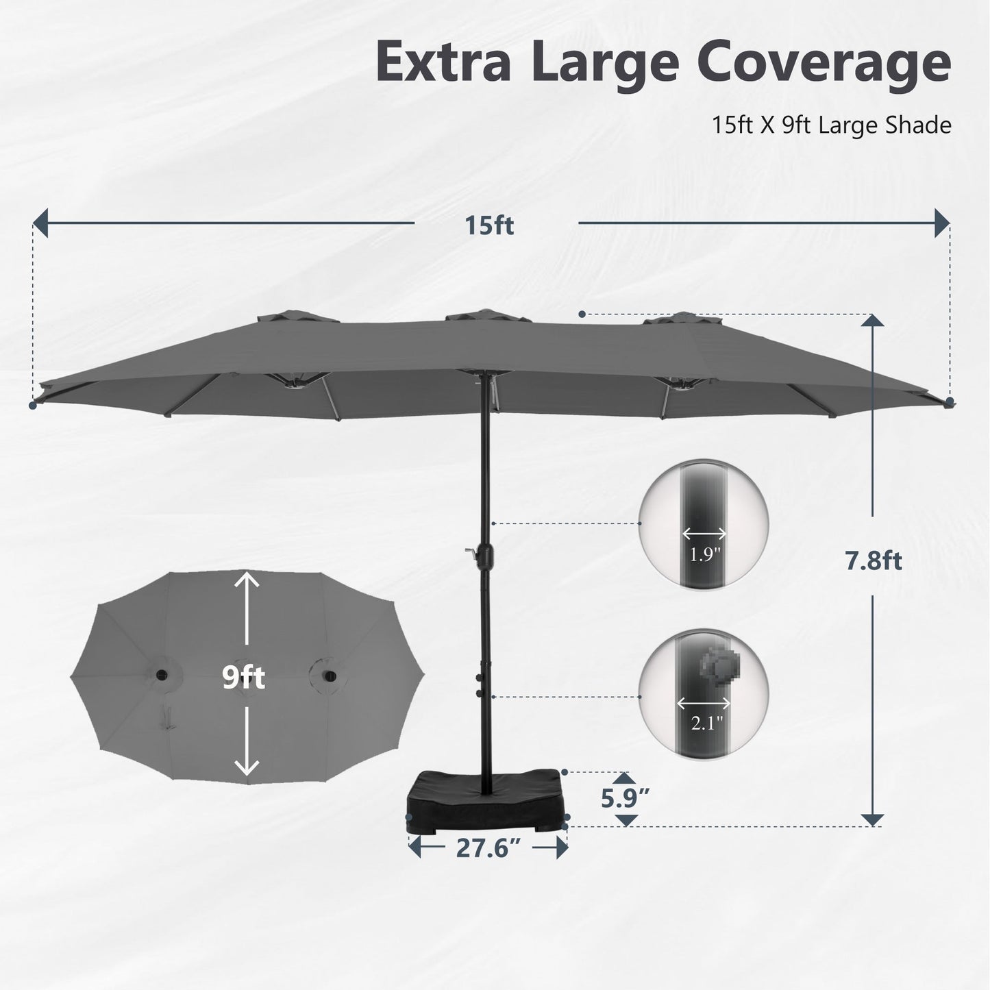 Parasol double face extra large de 4,57 m (15 pi) avec base incluse, MAISON ARTS