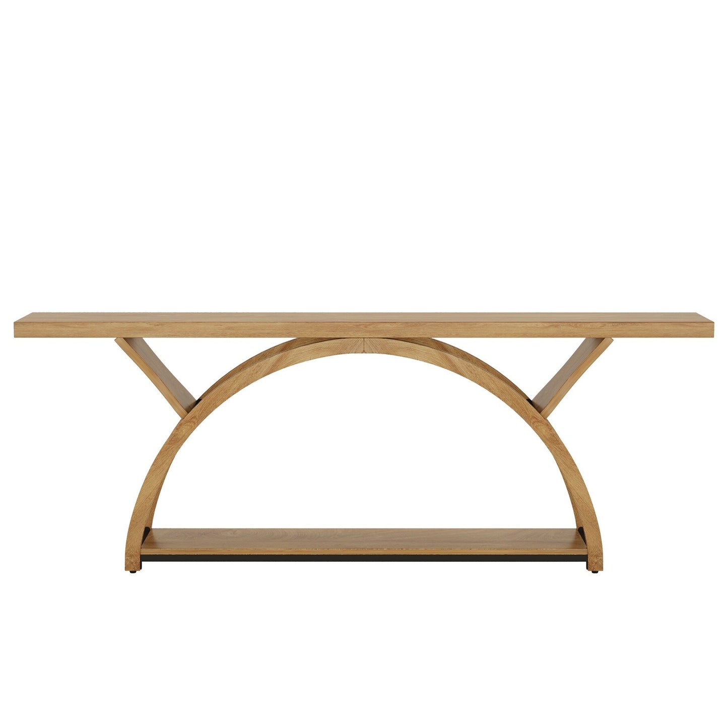 Console allongée et étroite à 2 niveaux avec cadre semi-circulaire pour entrée, table d'appoint grise pour couloir