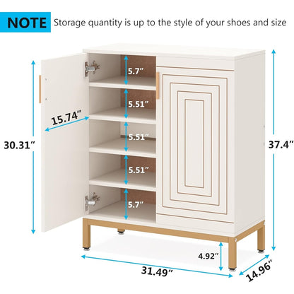 Meuble à chaussures pour 20 paires, 95 cm (37,4 pouces), meuble de rangement moderne avec portes, blanc et or