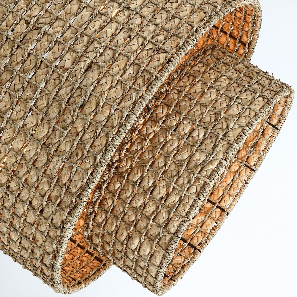 Suspension traditionnelle en rotin naturel à 4 lumières, abat-jour tambour noir, coloris noir/terre, 51 cm (20 po) de largeur