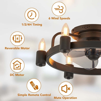 Ventilateur de plafond moderne de style ferme de 50 cm (20 po) avec éclairage LED encastré discret et télécommande pour salon