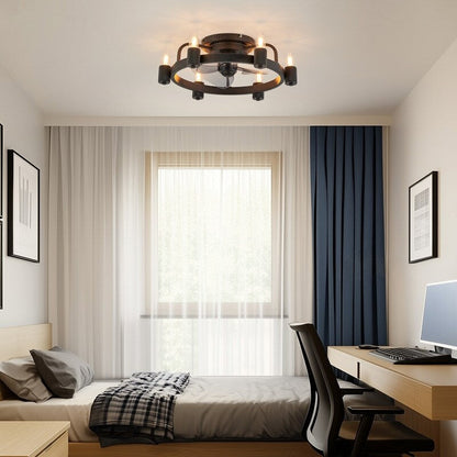 Ventilateur de plafond moderne de style ferme de 50 cm (20 po) avec éclairage LED encastré discret et télécommande pour salon