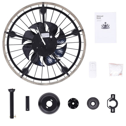 Ventilateur de plafond extra-plat de 50 cm avec éclairage intégré, finition bois style ferme moderne et télécommande.