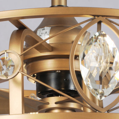 Lustre ventilateur de plafond moderne à cage en cristal de 22 pouces avec télécommande