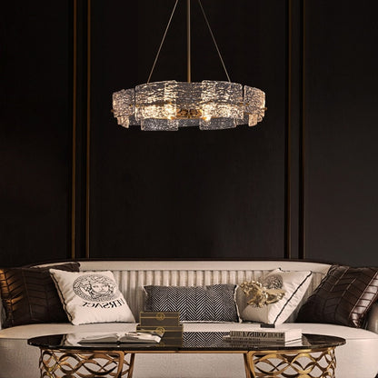 Lustre moderne en cristal doré de 60 cm (23,6 po) avec suspension tambour glamour à 6 lumières, idéal pour îlot de cuisine ou salle à manger.
