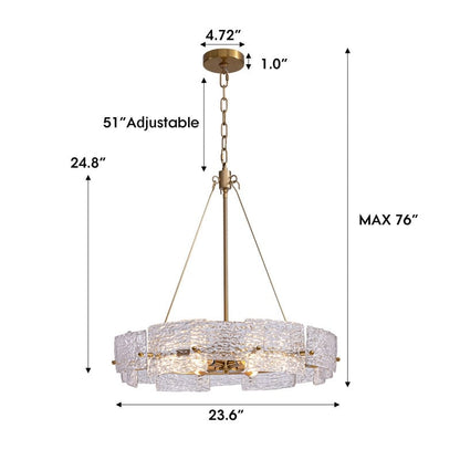 Lustre moderne en cristal doré de 60 cm (23,6 po) avec suspension tambour glamour à 6 lumières, idéal pour îlot de cuisine ou salle à manger.