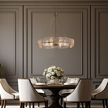 Lustre moderne en cristal doré de 60 cm (23,6 po) avec suspension tambour glamour à 6 lumières, idéal pour îlot de cuisine ou salle à manger.