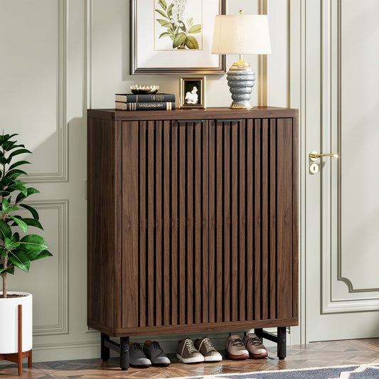 Meuble à chaussures avec porte pour 24 paires, idéal pour l'entrée ou le salon.