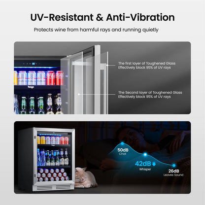 Réfrigérateur à boissons de 61 cm (24 pouces) - Capacité de 140 canettes - Idéal pour sodas et vins