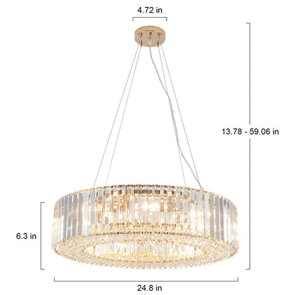 Lustre de style campagnard à 8 lumières de 63 cm (24,8 po), lustre en cristal, lustre tambour pour salle à manger, salon, chambre à coucher et cuisine