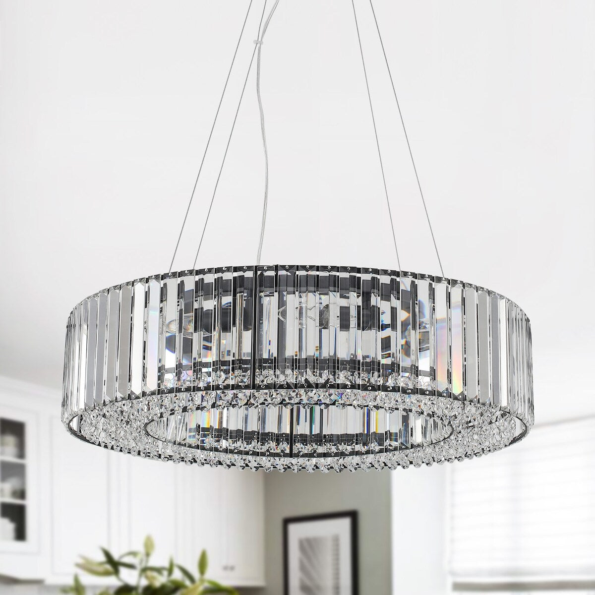Lustre de style campagnard à 8 lumières de 63 cm (24,8 po), lustre en cristal, lustre tambour pour salle à manger, salon, chambre à coucher et cuisine