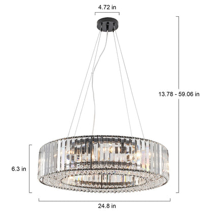 Lustre de style campagnard à 8 lumières de 63 cm (24,8 po), lustre en cristal, lustre tambour pour salle à manger, salon, chambre à coucher et cuisine