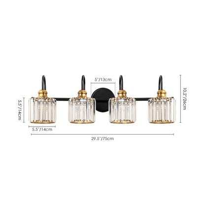 Applique murale moderne et glamour à 3/4 lumières, linéaire, à intensité variable, en cristal, au-dessus du miroir de salle de bain