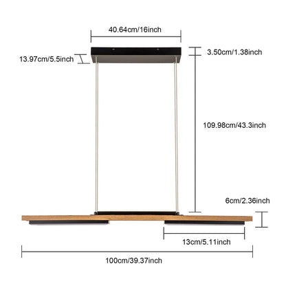 Lustre linéaire en bois à 3 ou 5 lumières LED intégrées, suspension pour îlot de cuisine