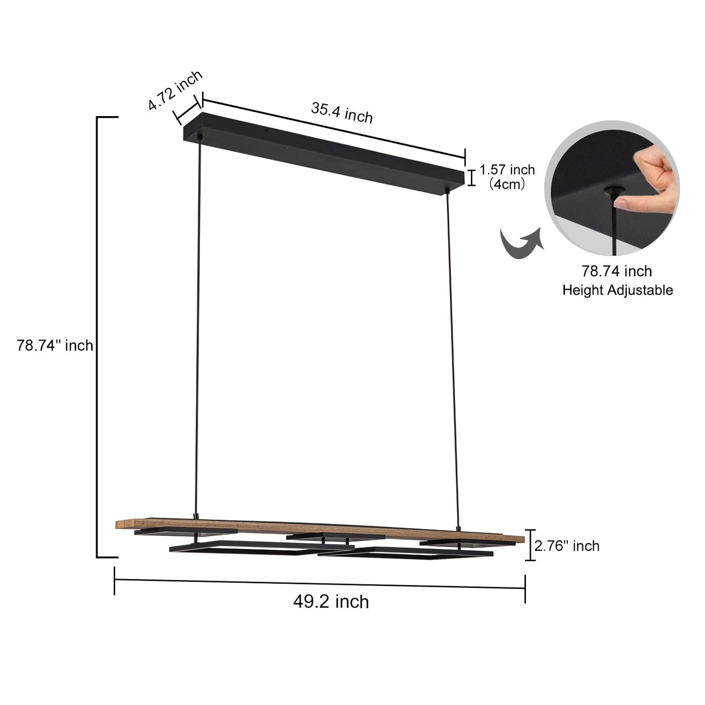 Lustre linéaire en bois à 3 ou 5 lumières LED intégrées, suspension pour îlot de cuisine