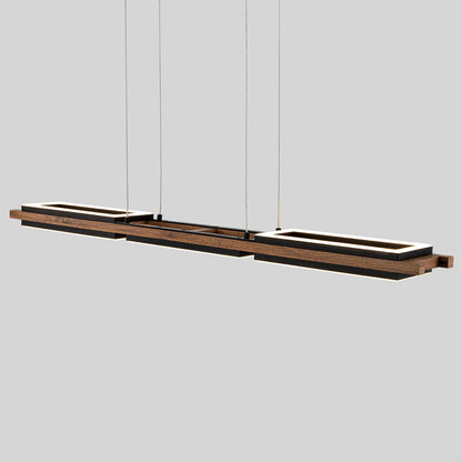 Lustre linéaire en bois à 3 ou 5 lumières LED intégrées, suspension pour îlot de cuisine