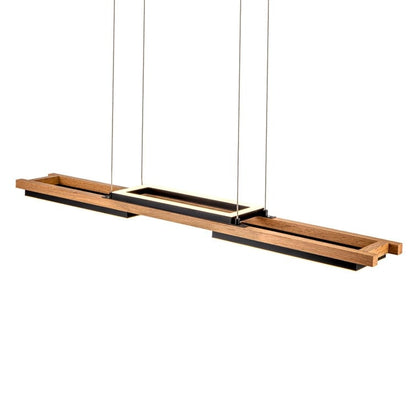 Lustre linéaire en bois à 3 ou 5 lumières LED intégrées, suspension pour îlot de cuisine