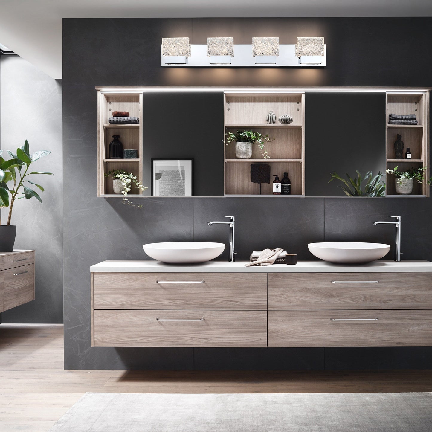 Applique murale LED intégrée C Cattleya en acier inoxydable 3000K avec abat-jour en verre artistique - Chrome